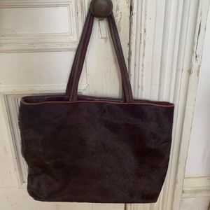 DKNY burgundy purple pony hair tote